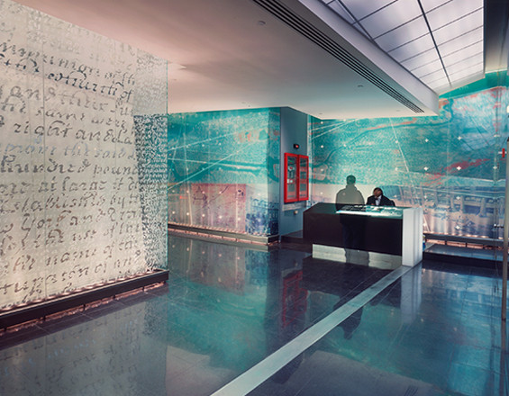 A picture of a Varick Street lobby installation by Townsend Design, designed by Studios Architecture.